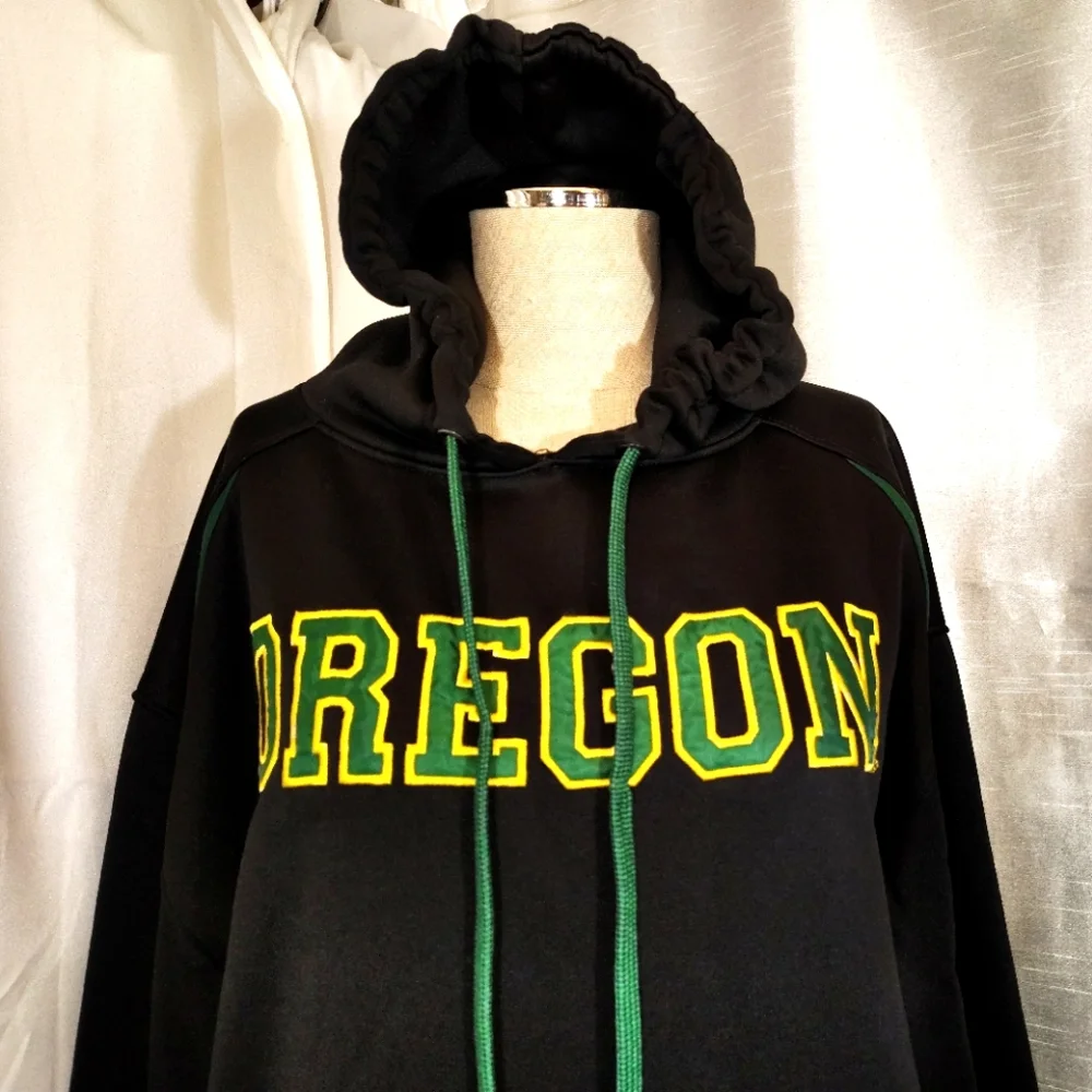 Oregon University Hoodie, C/D Men , Black+Green Satin+Yellow  Logo, Pckts,M - Picture 2 of 11